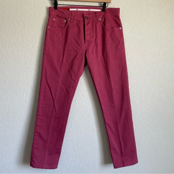 Isaia Red Cotton Ea Jeans Mens 32 measurements - Picture 1 of 10